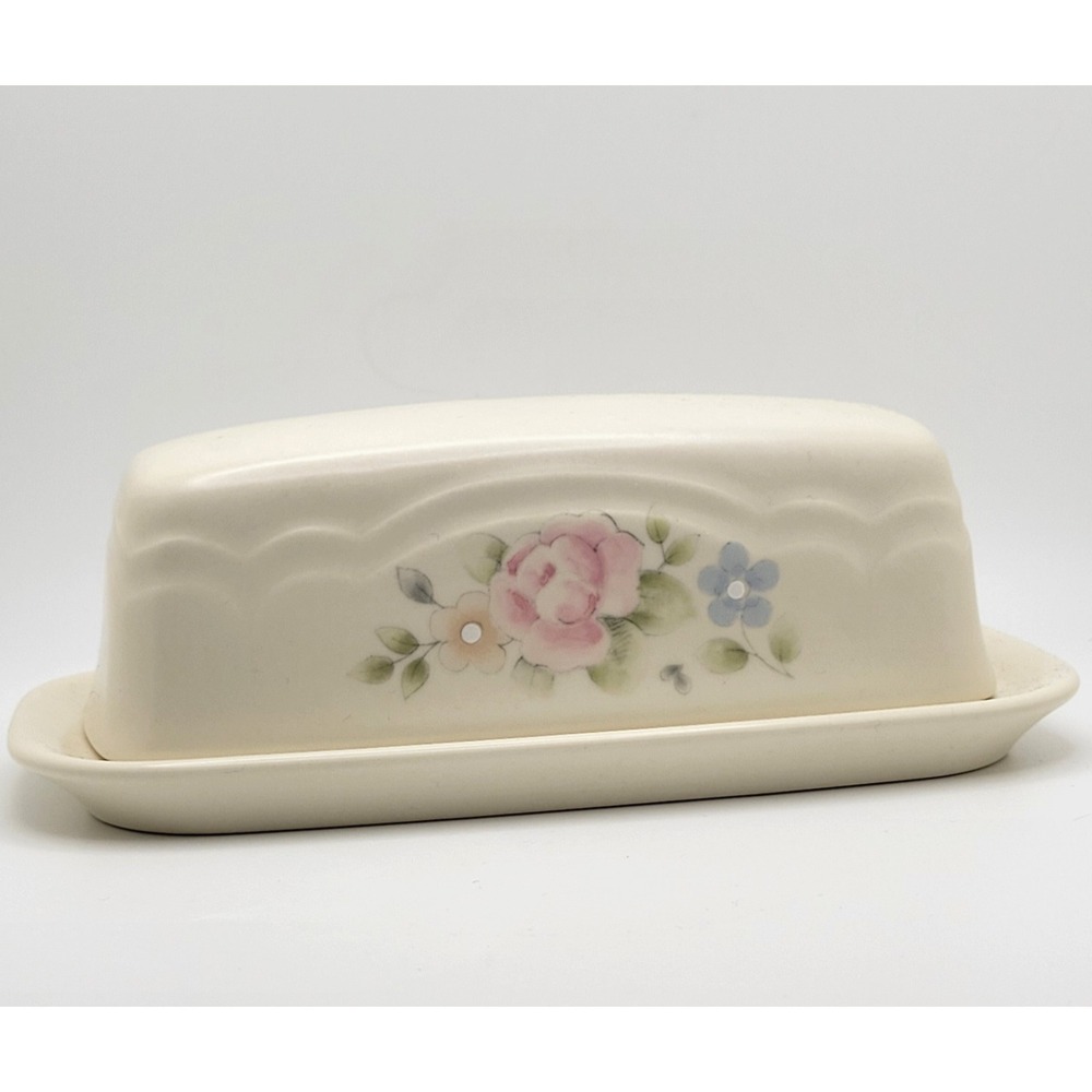 Vintage 90s Pfaltzgraff‎ Tea Rose Stoneware Butter Dish USA Pastel Cottagecore